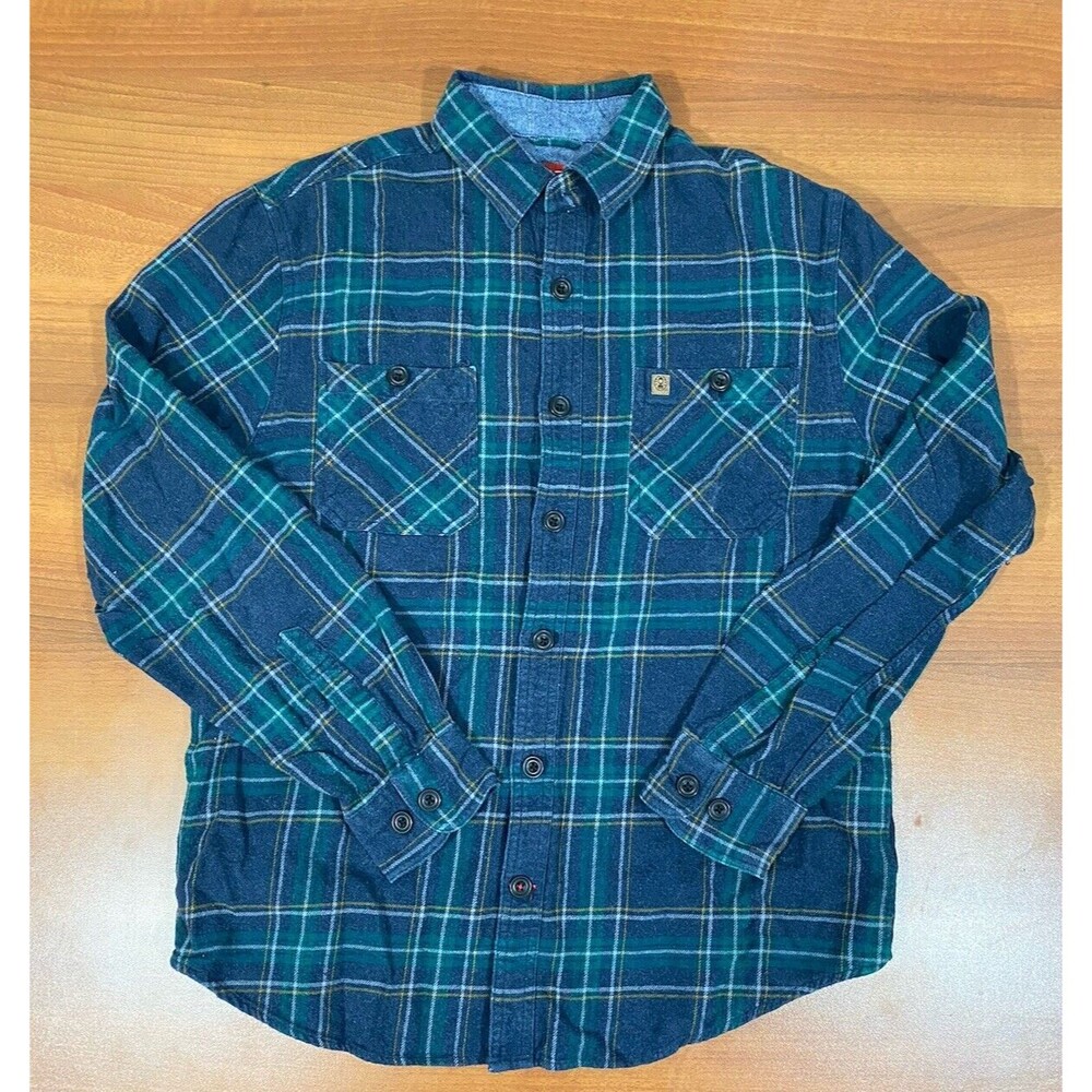 Coleman Flannel Shirt Mens Medium Blue Plaid Cotton Button Up Long Sleeve